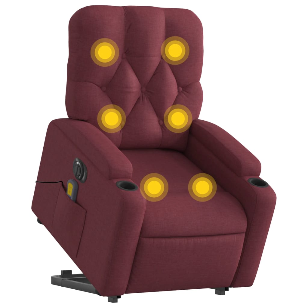 vidaXL Sillón de masaje elevable eléctrico tela rojo tinto