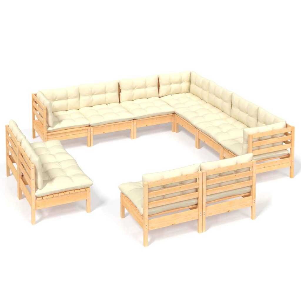 vidaXL Muebles de jardín 11 pzas y cojines madera maciza de pino crema