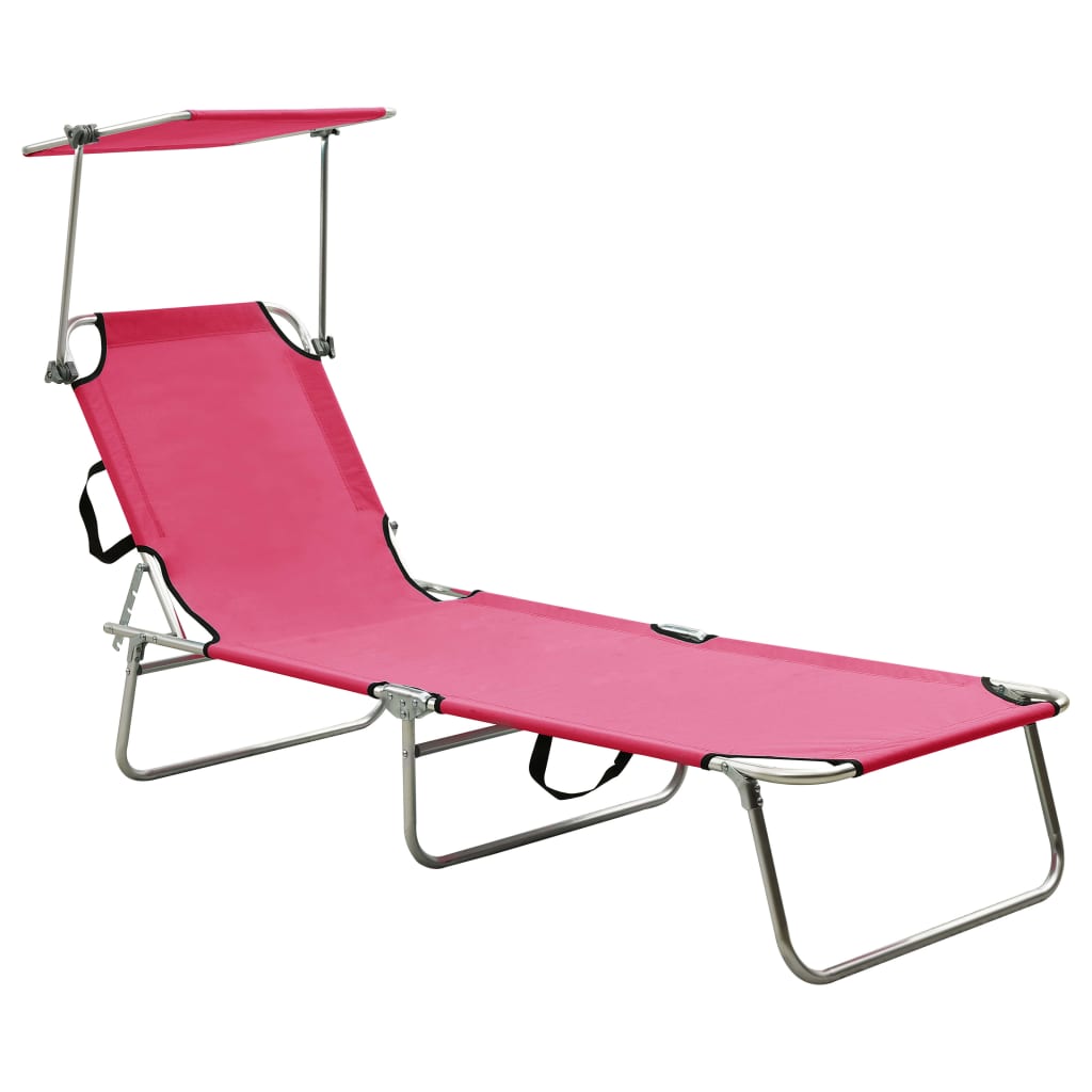 vidaXL Tumbona plegable con toldo aluminio rosa