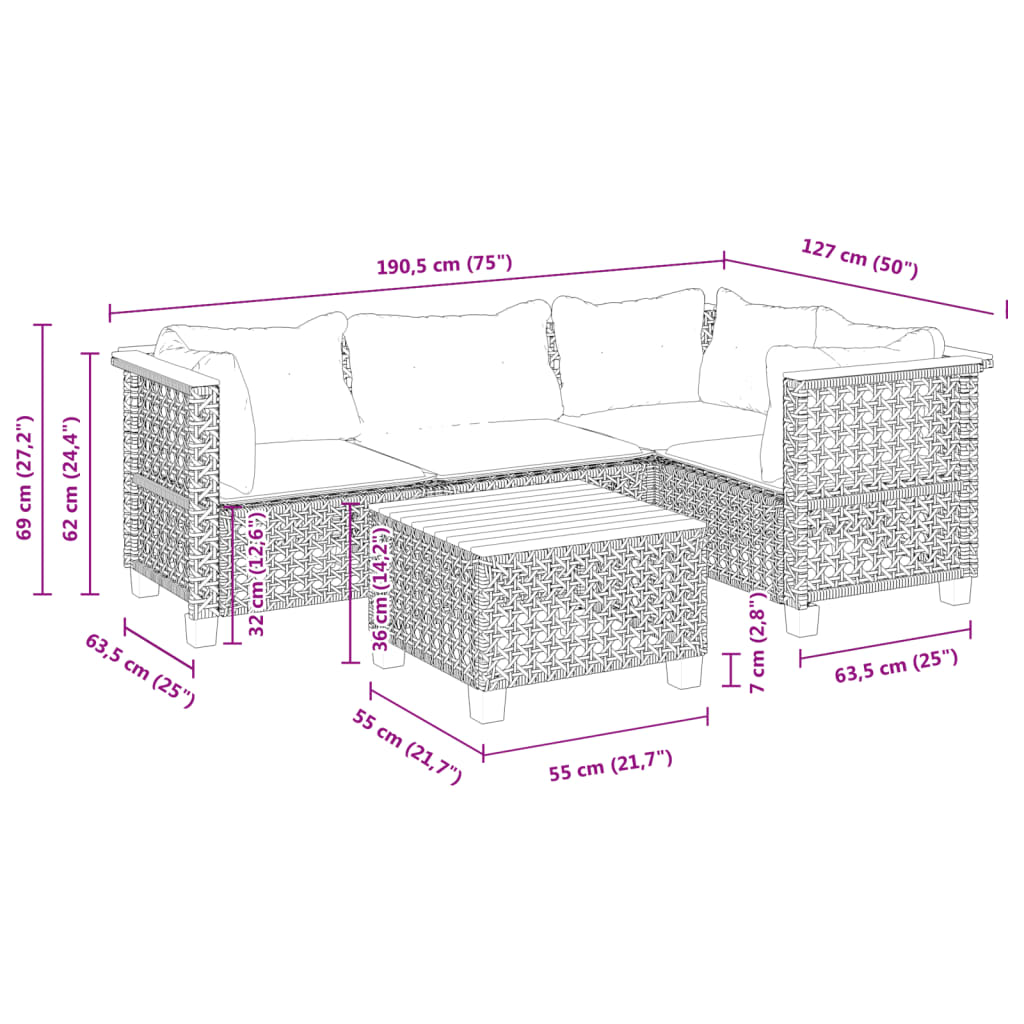 vidaXL Set de muebles de jardín 5 pzas y cojines ratán sintético negro