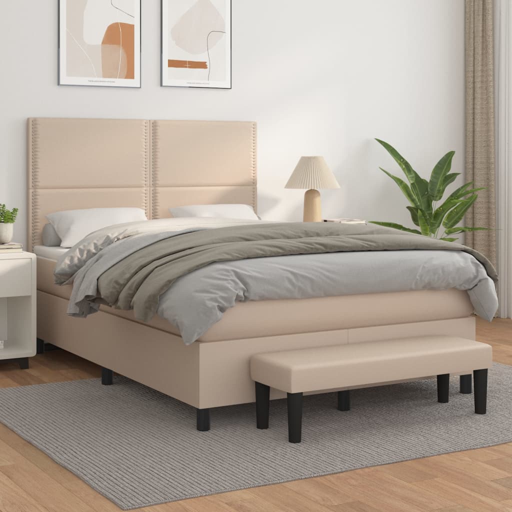 vidaXL Cama box spring con colchón cuero sintético capuchino 140x190cm