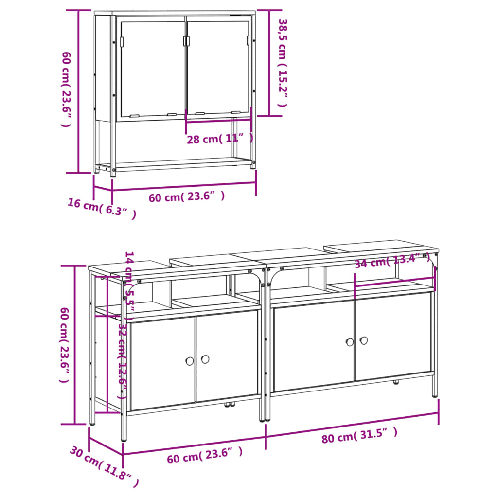 vidaXL Set de muebles baño 3 pzas madera contrachapada roble ahumado