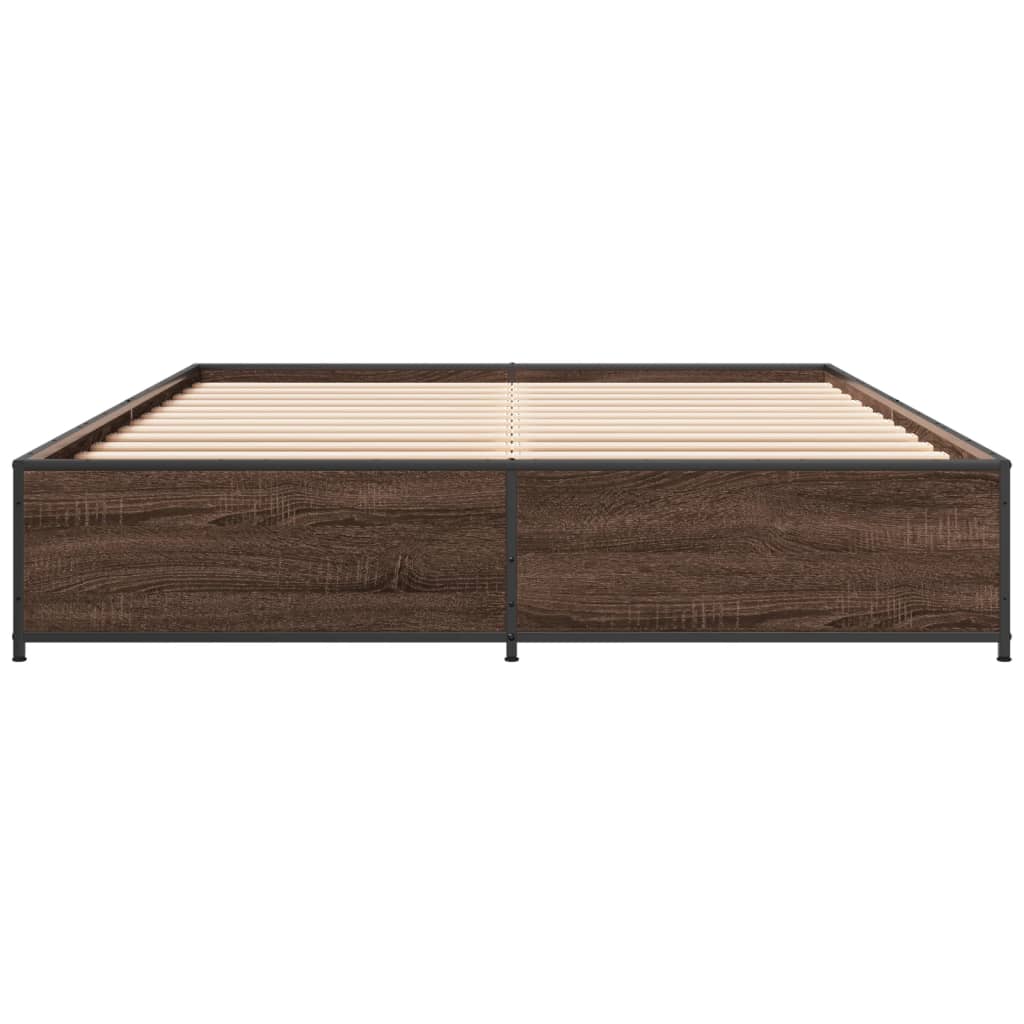 vidaXL Estructura cama madera ingeniería metal marrón roble 135x190 cm