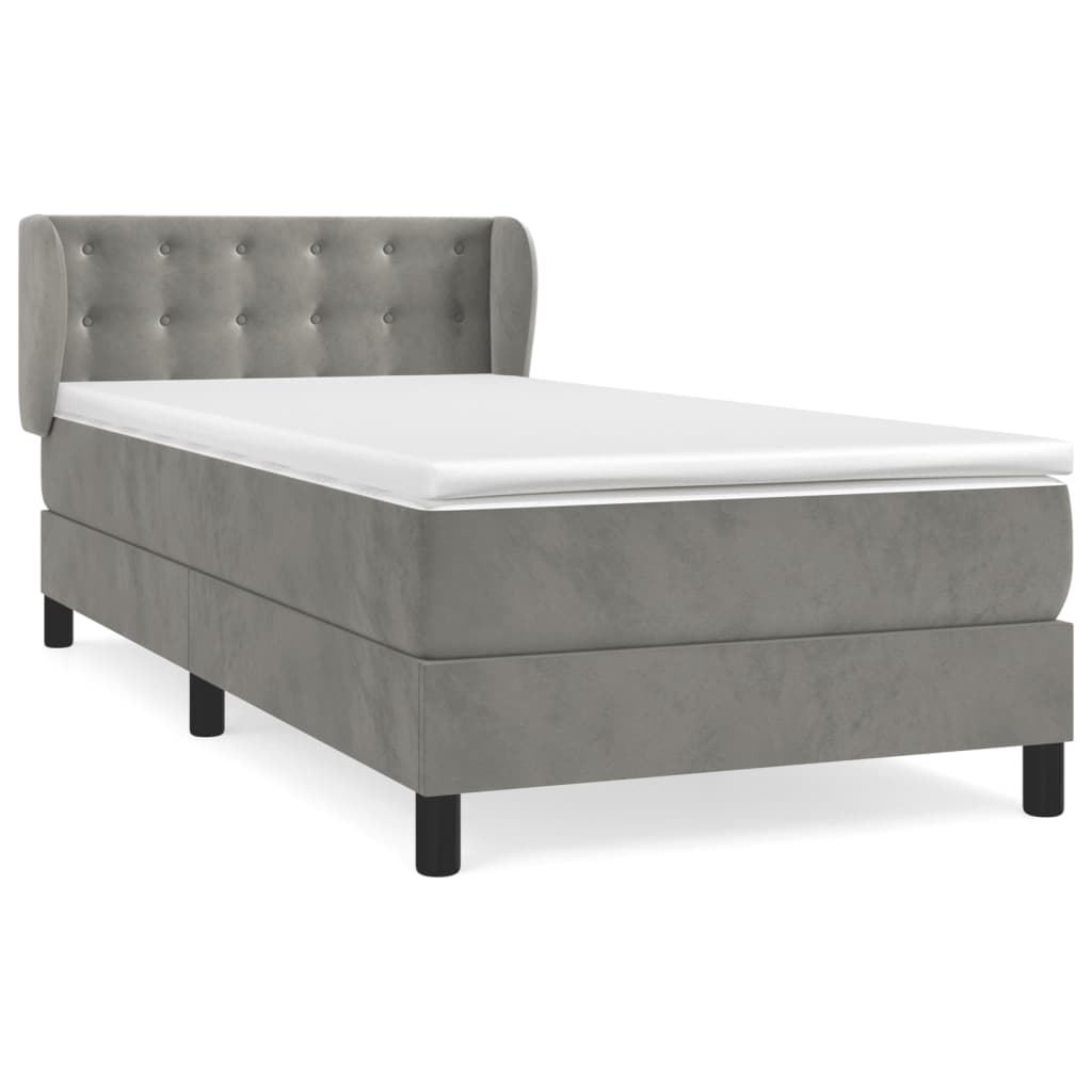 vidaXL Cama box spring con colchón terciopelo gris claro 80x200 cm