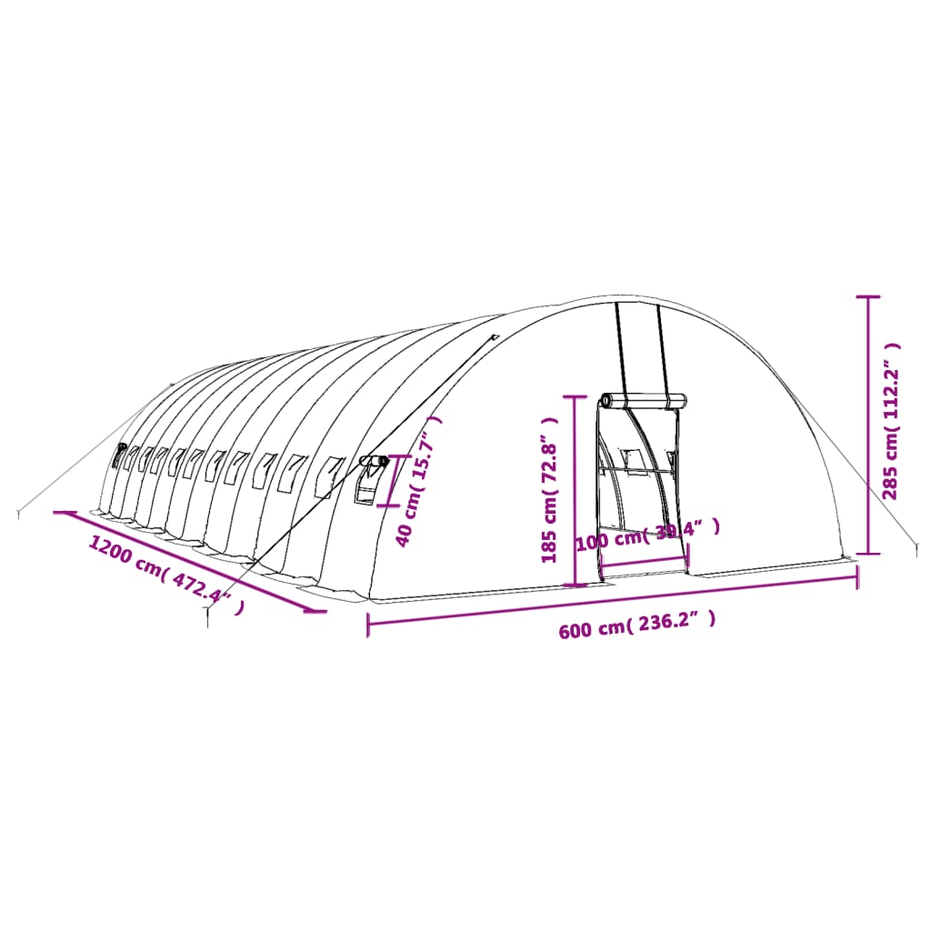 vidaXL Invernadero con estructura de acero verde 72 m² 12x6x2,85 m