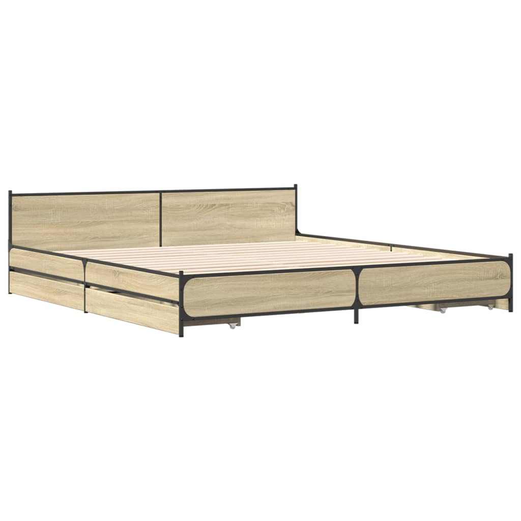 vidaXL Cama con cajones madera ingeniería roble Sonoma 200x200 cm