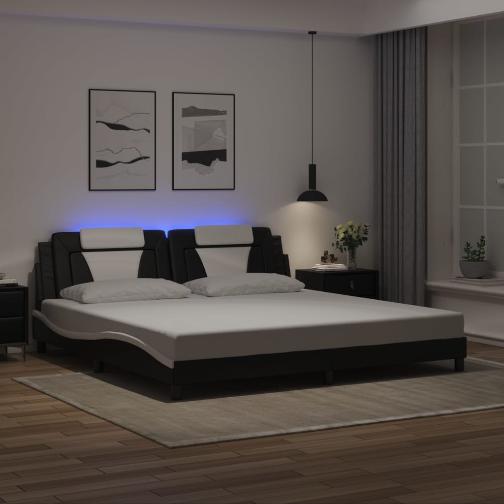 vidaXL Estructura cama con LED cuero sintético negro blanco 200x200 cm
