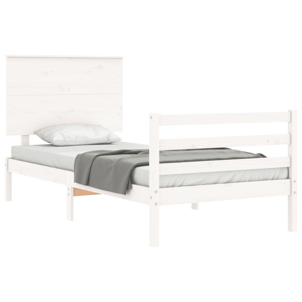 vidaXL Estructura de cama con cabecero madera maciza blanco