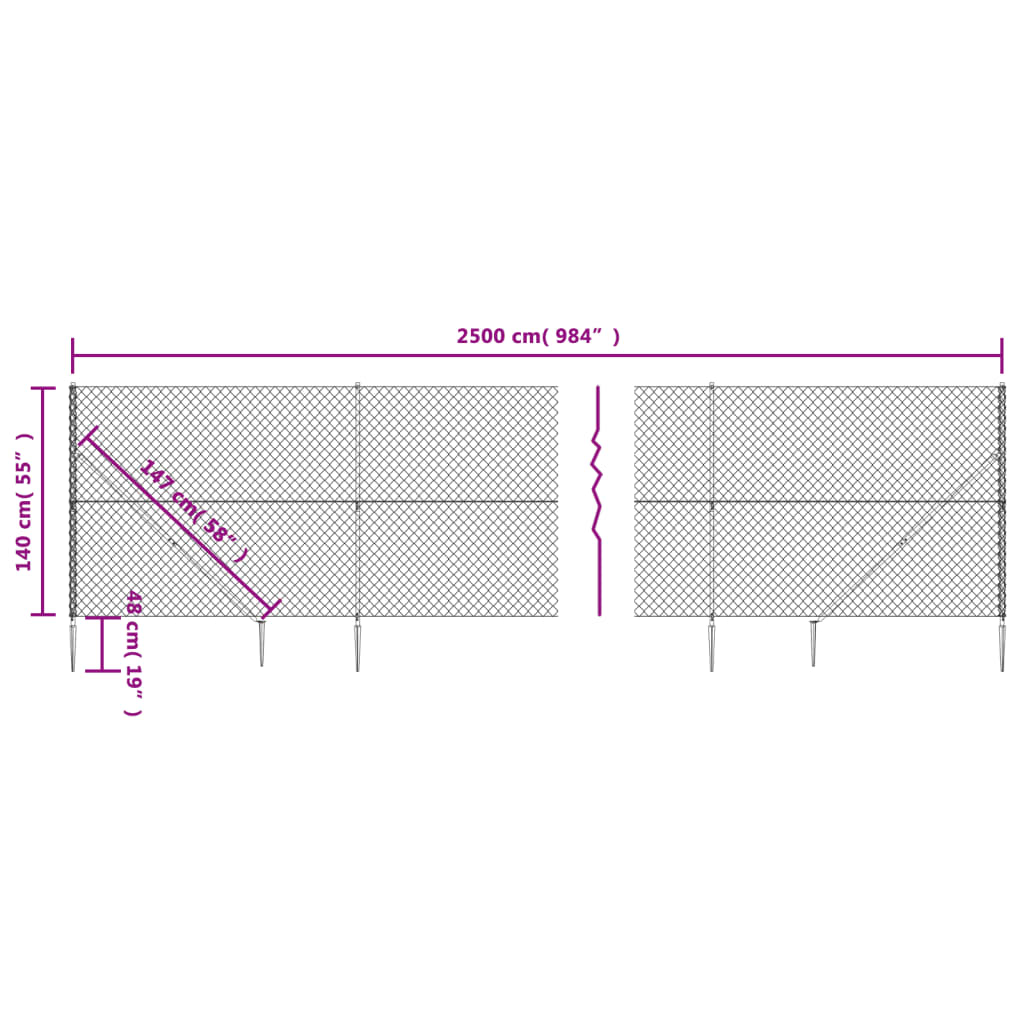 vidaXL Cerca de alambre con pinchos de anclaje plateado 1,4x25 m