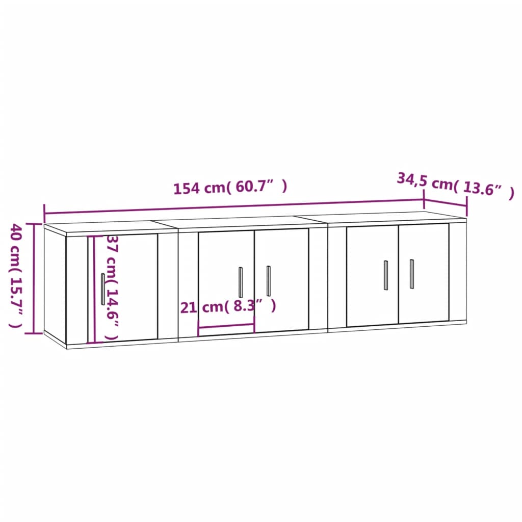 vidaXL Set de muebles de TV 3 pzas madera contrachapada blanco brillo