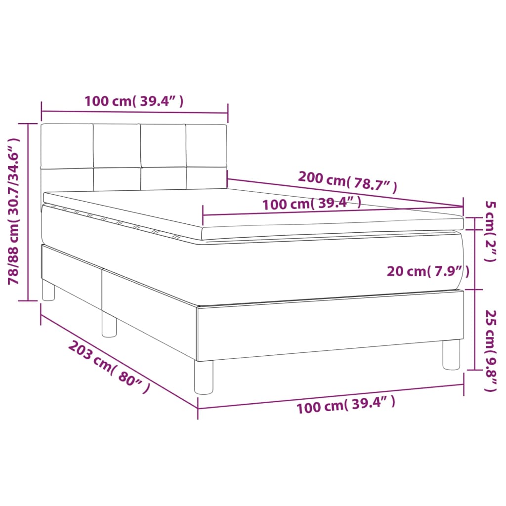 vidaXL Cama box spring colchón y LED terciopelo verde oscuro 100x200cm