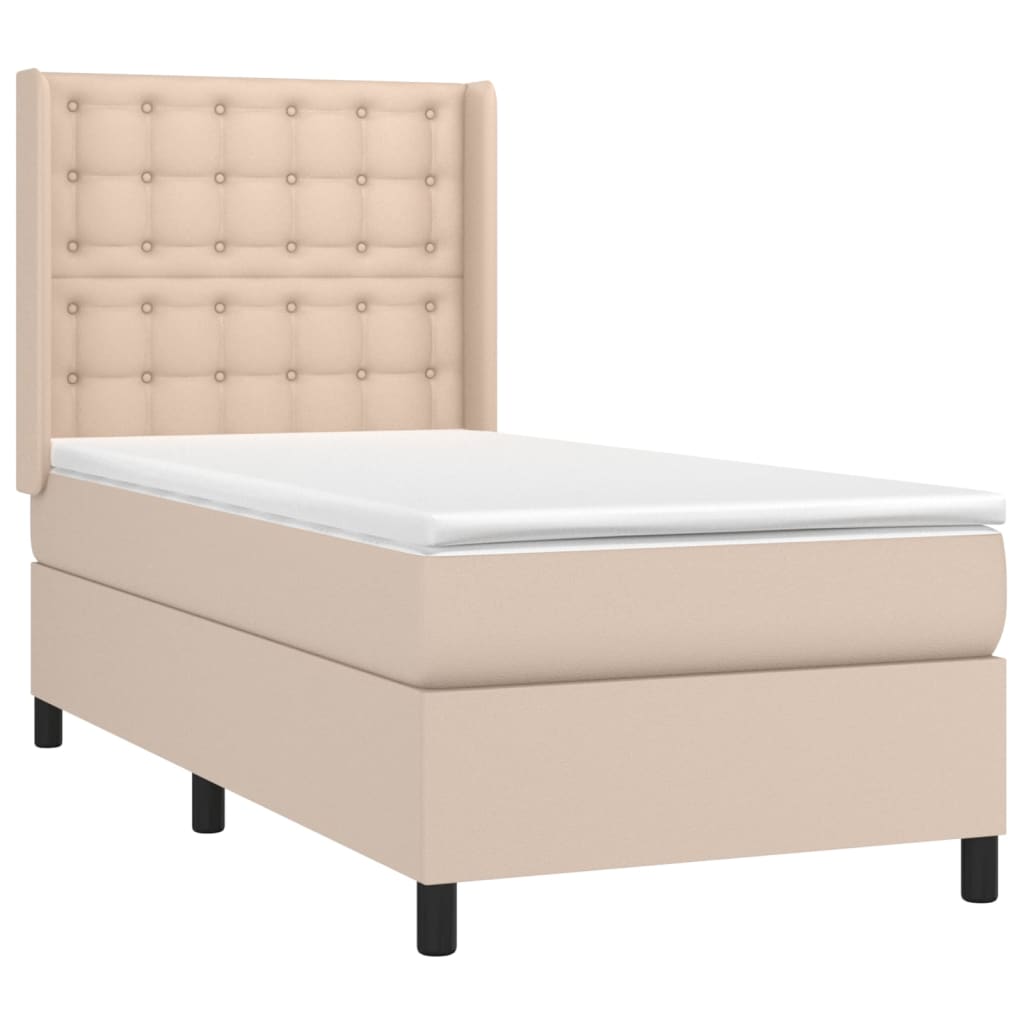 vidaXL Cama box spring colchón LED cuero sintético capuchino 90x200 cm