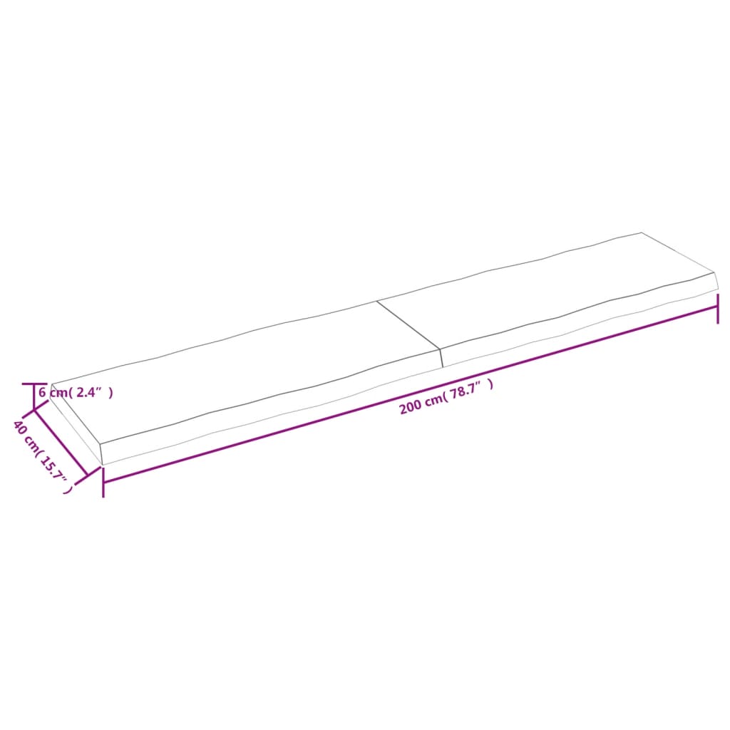 vidaXL Tablero de mesa madera maciza borde natural 200x40x(2-6) cm