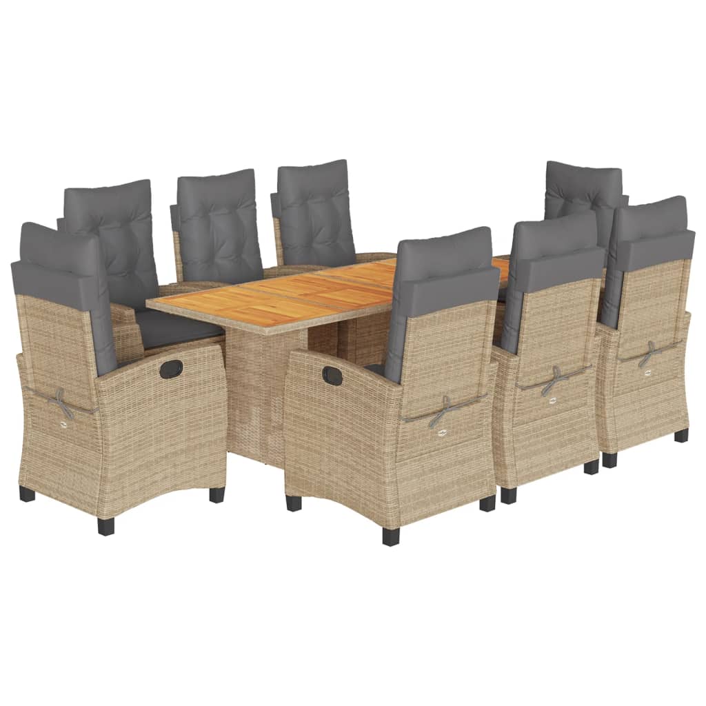 vidaXL Set comedor de jardín 9 pzas con cojines ratán sintético beige