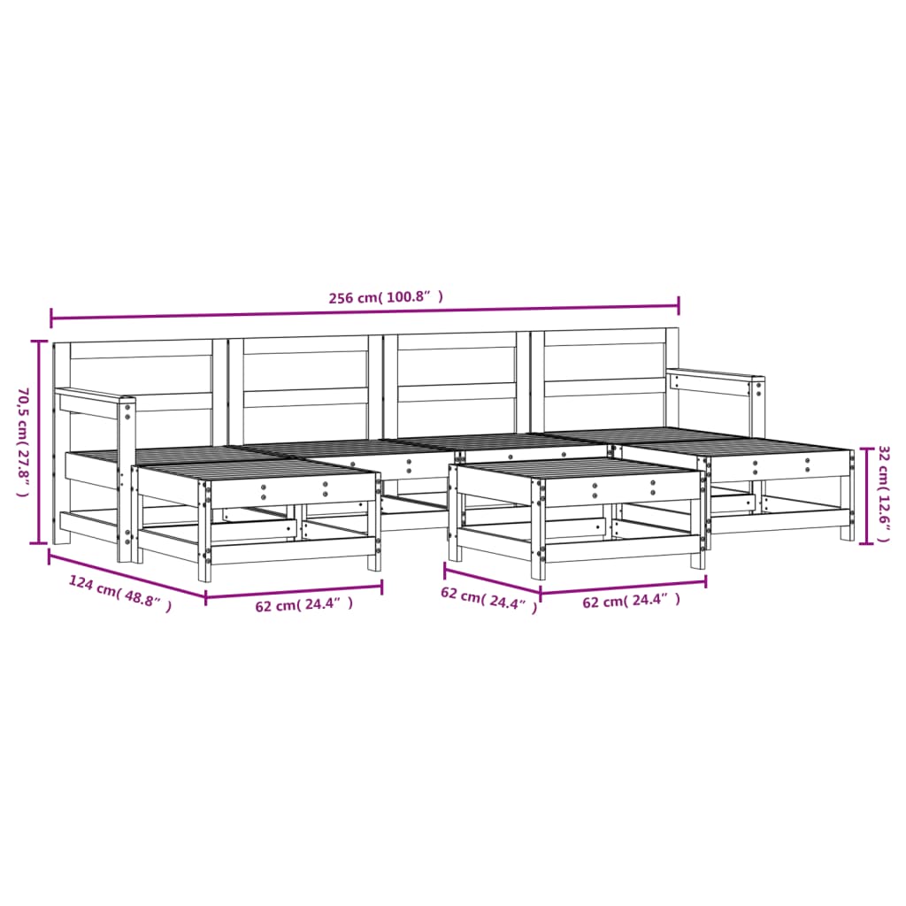 vidaXL Juego de muebles de jardín 7 pzas madera maciza de pino blanco