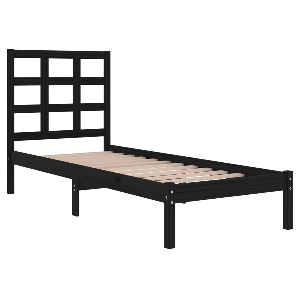 vidaXL Estructura de cama individual madera maciza negra 90x190 cm