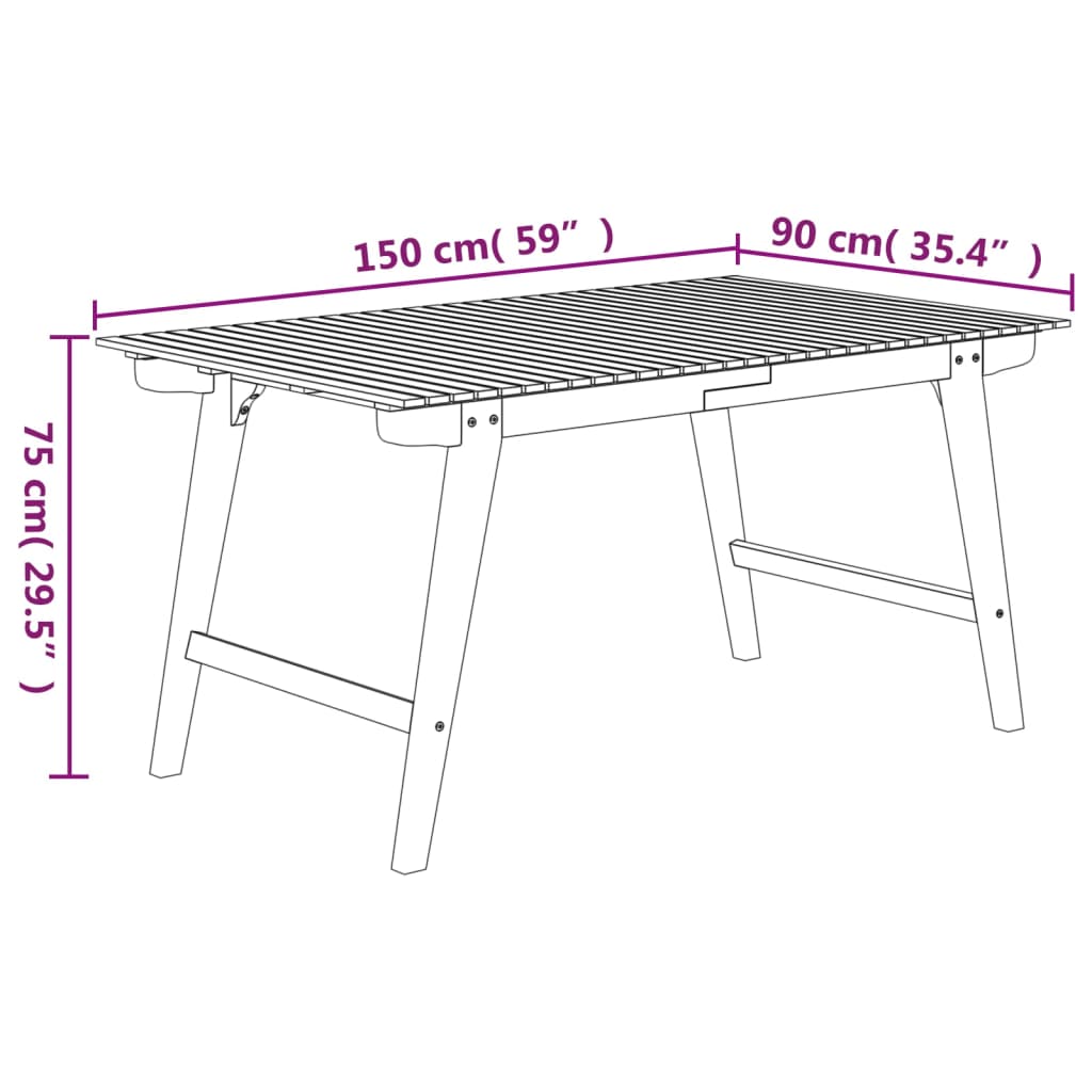 vidaXL Mesa de jardín madera maciza de acacia 150x90x75 cm