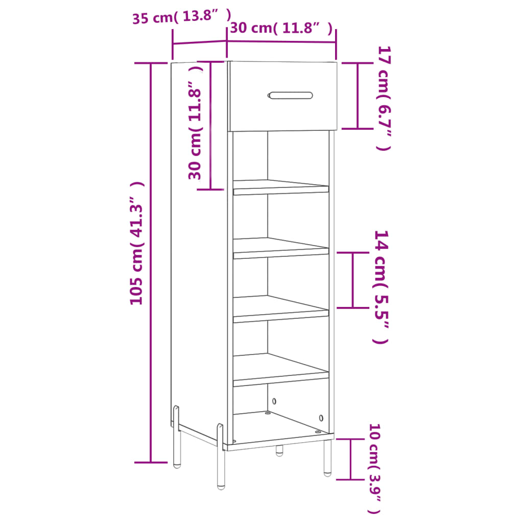 vidaXL Zapatero madera de ingeniería gris Sonoma 30x35x105 cm