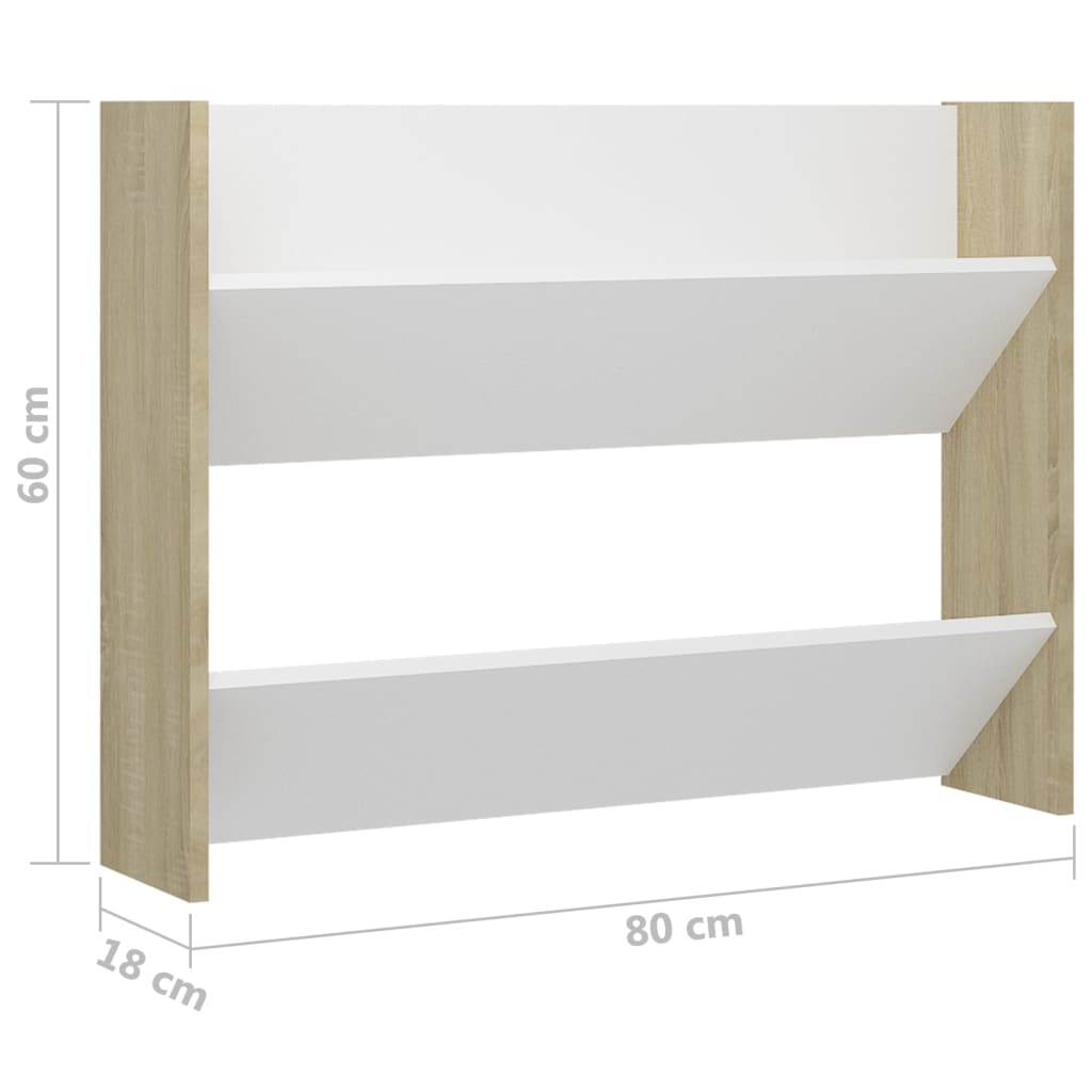 vidaXL Zapatero de pared 2 uds contrachapada blanco y roble 60x18x90cm