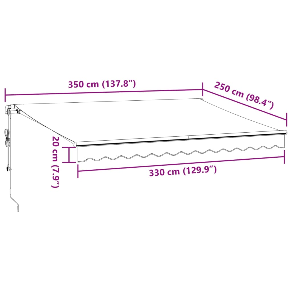 vidaXL Toldo retráctil automático con luces LED burdeos 350x250 cm