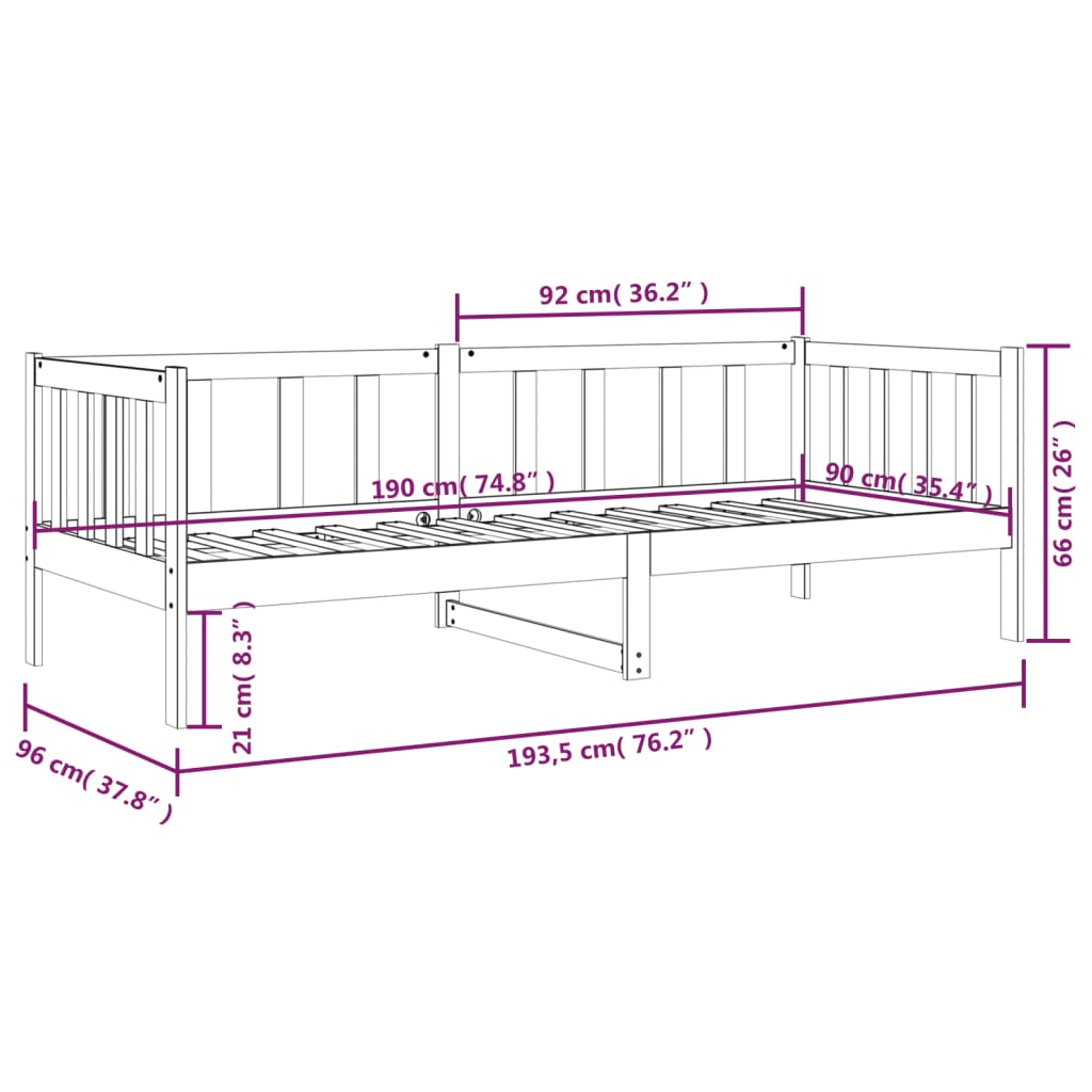 vidaXL Sofá cama sin colchón madera maciza de pino 90x190 cm