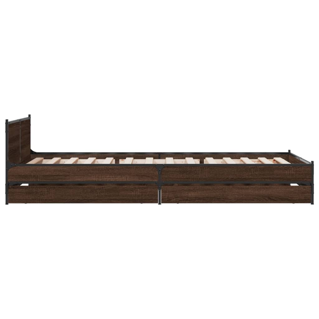 vidaXL Cama con cajones madera de ingeniería marrón roble 100x200 cm