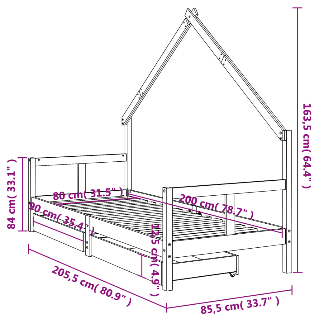 vidaXL Estructura de cama para niños con cajones madera pino 80x200 cm