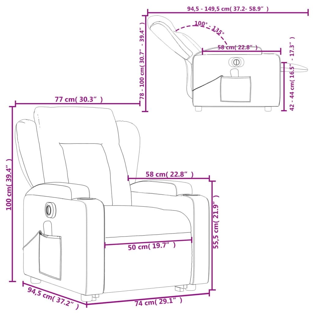 vidaXL Sillón de masaje elevable eléctrico cuero sintético crema