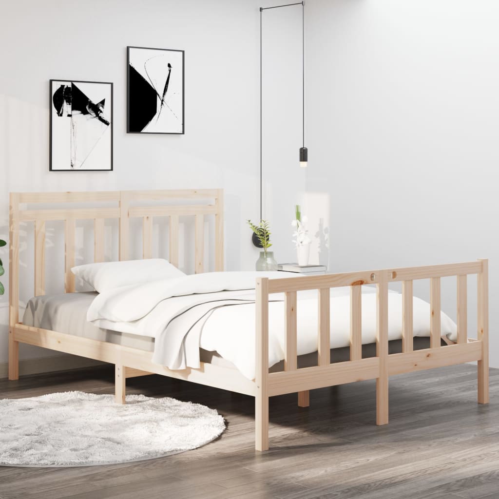 vidaXL Estructura de cama de matrimonio madera maciza 135x190 cm