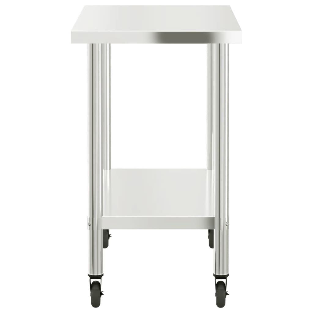 vidaXL Mesa de trabajo de cocina con ruedas acero inox 110x55x85 cm