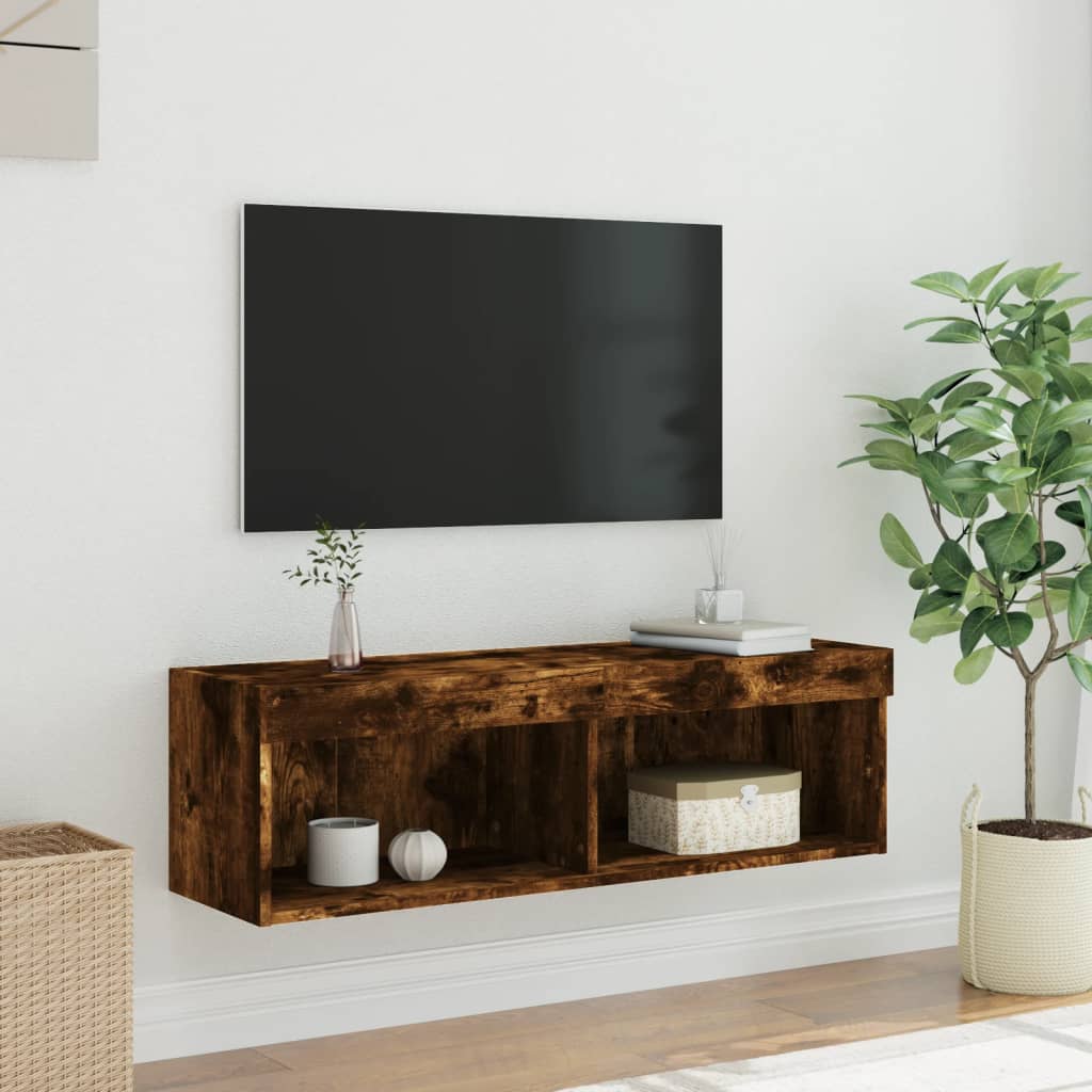 vidaXL Mueble para TV con luces LED roble ahumado 100x30x30 cm