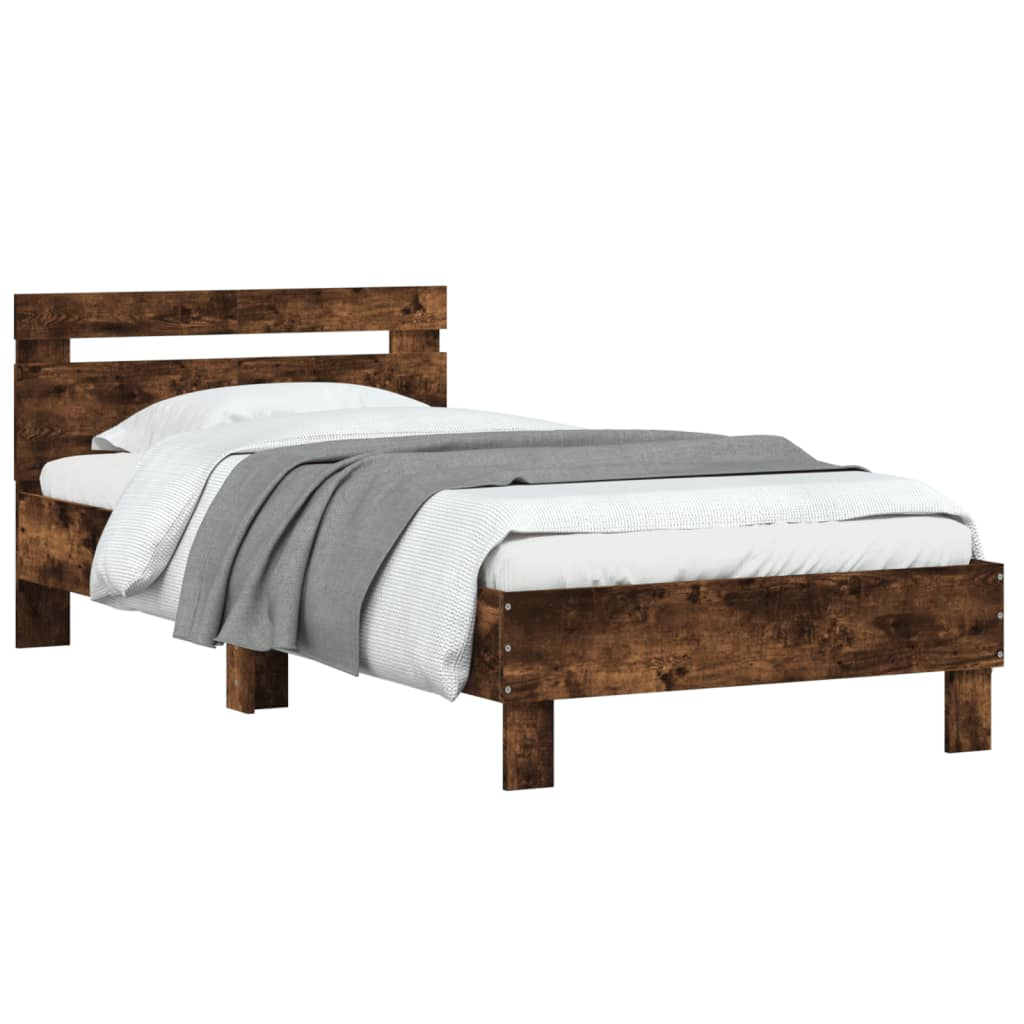 vidaXL Cama con cabecero madera de ingeniería roble ahumado 100x200 cm