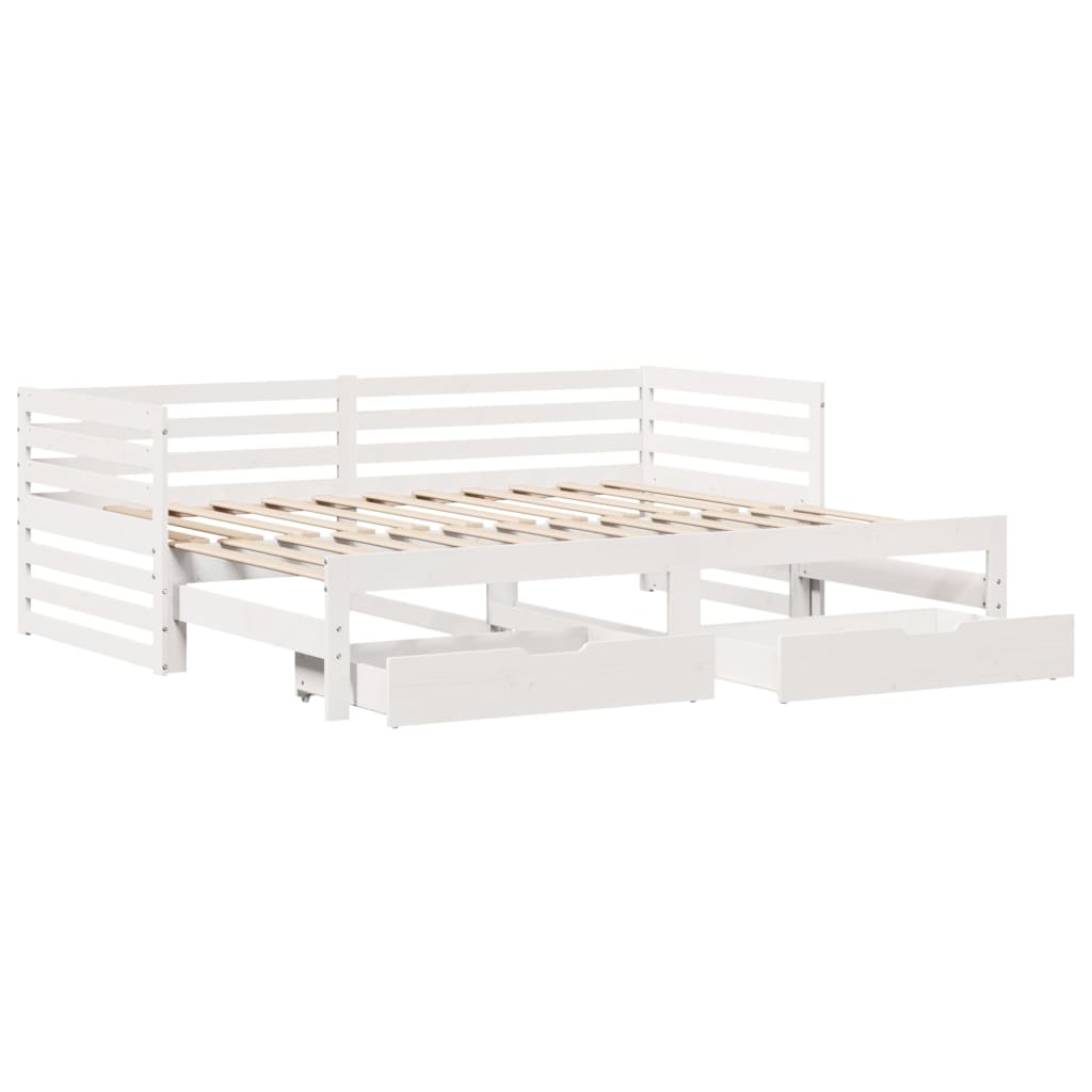 vidaXL Sofá cama con cajones madera maciza de pino blanco 90x200 cm