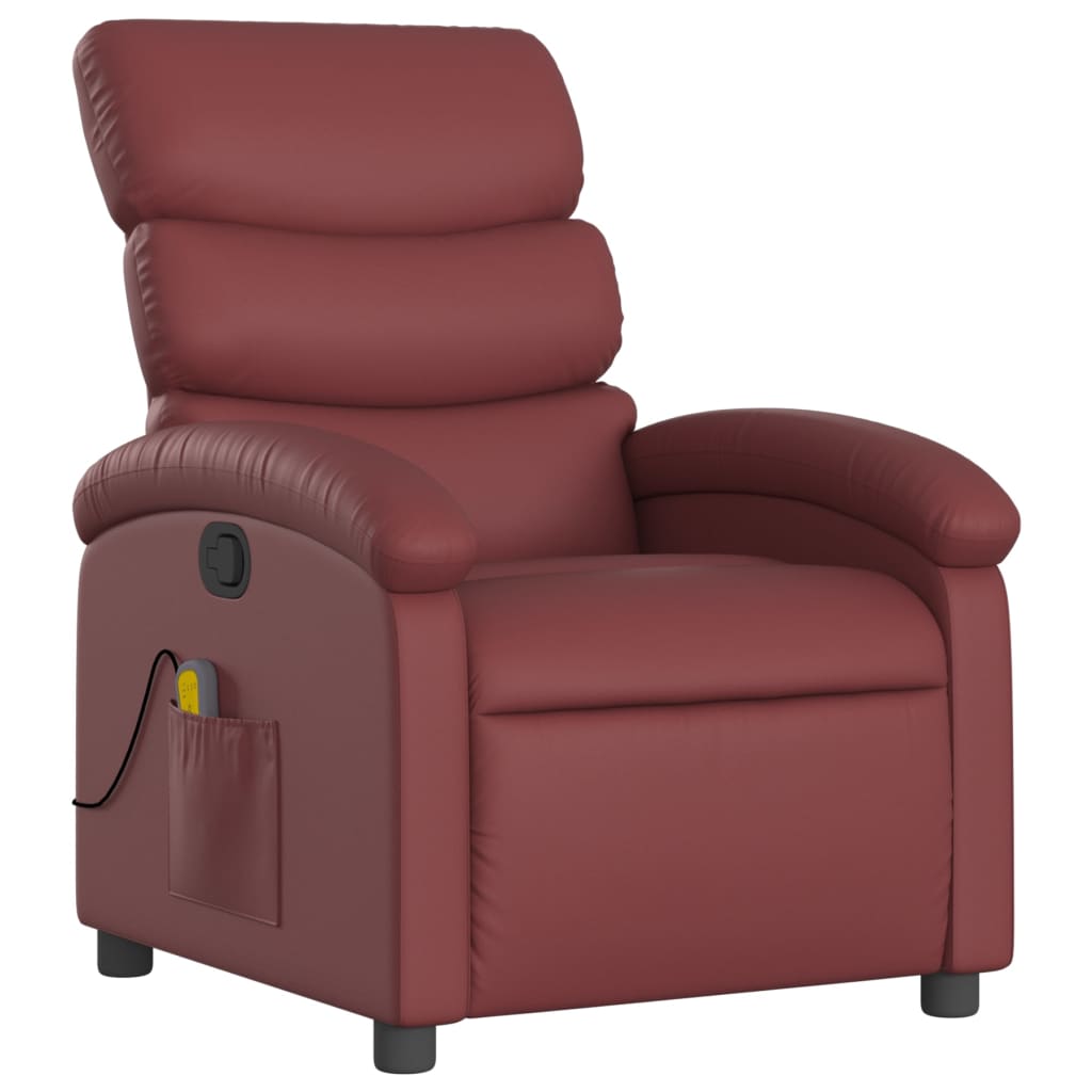 vidaXL Sillón de masaje reclinable cuero sintético rojo tinto