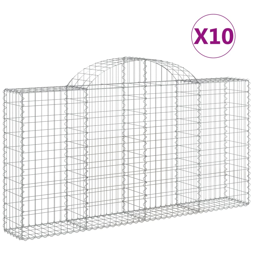 vidaXL Cestas de gaviones 10 uds forma arco hierro 200x30x100/120 cm