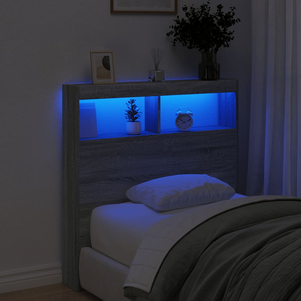 vidaXL Cabecero de cama con luz LED gris Sonoma 100x17x102 cm