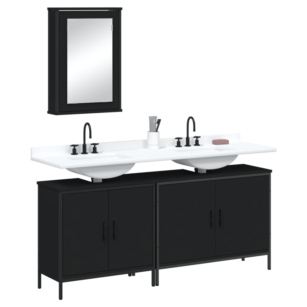 vidaXL Juego de muebles de baño 3 pzas madera contrachapada negro