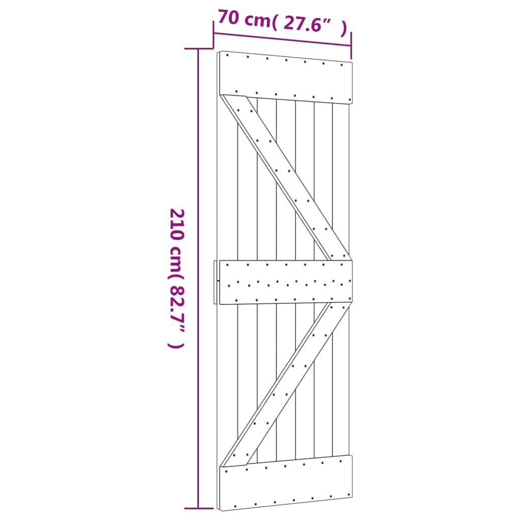 vidaXL Puerta corredera con herrajes madera maciza de pino 70x210 cm