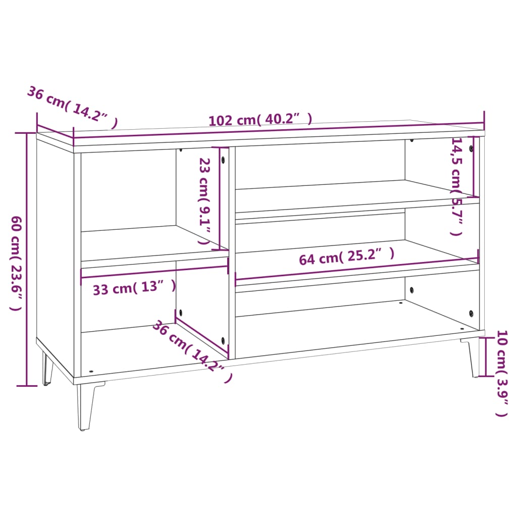 vidaXL Mueble zapatero madera contrachapada roble ahumado 102x36x60 cm