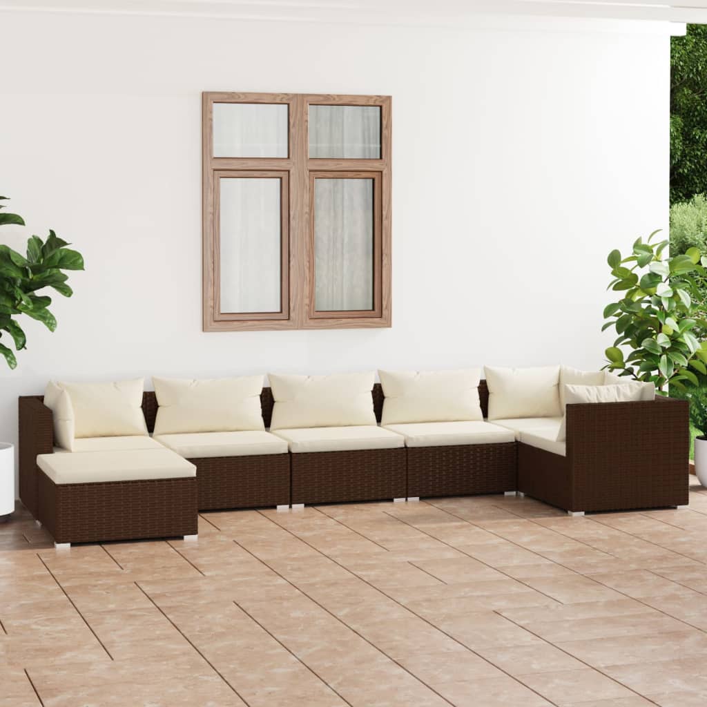 vidaXL Set muebles de jardín 7 piezas y cojines ratán sintético marrón