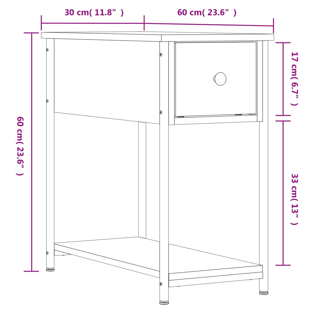 vidaXL Mesita de noche madera de ingeniería gris Sonoma 30x60x60 cm