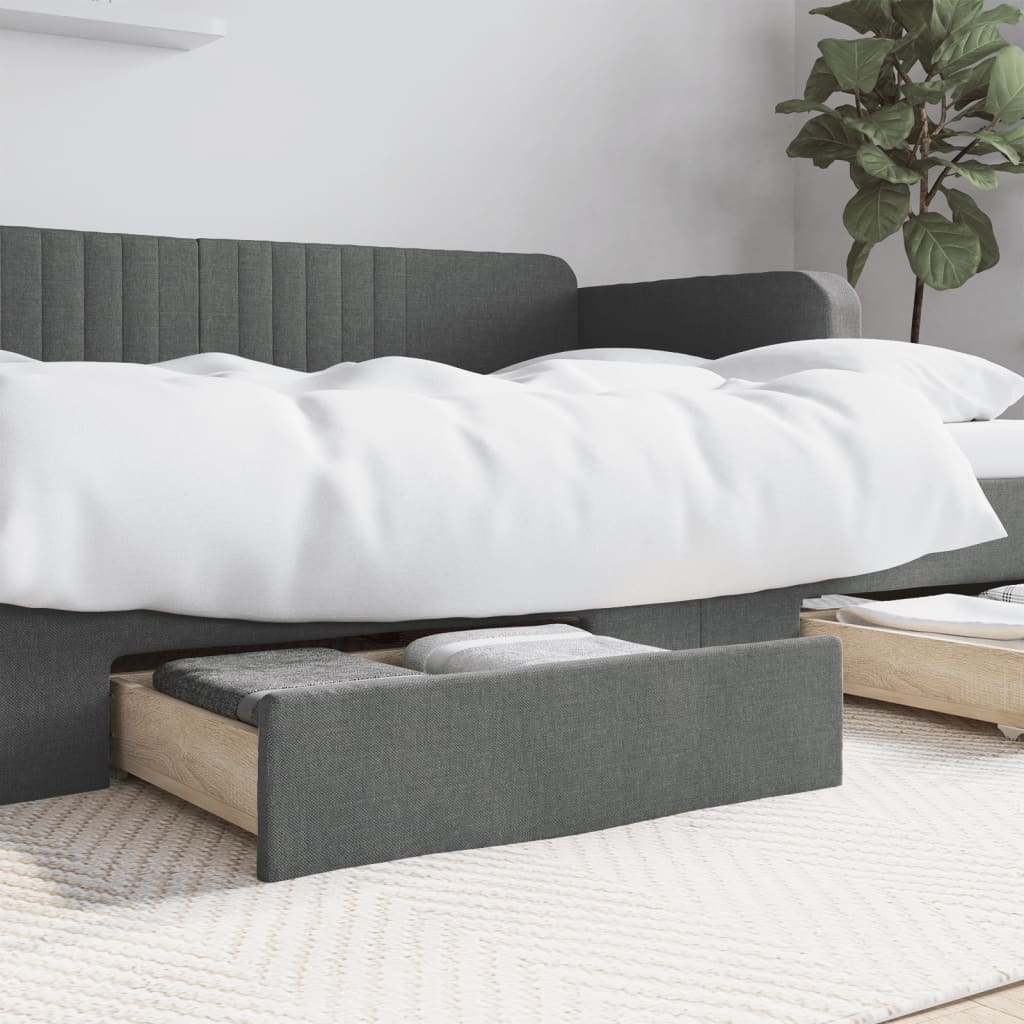 vidaXL Cajones de cama 2 uds madera de ingeniería y tela gris oscuro