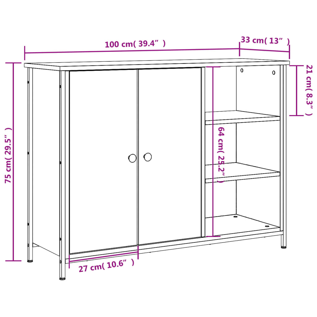 vidaXL Aparador de madera de ingeniería negro 100x33x75 cm