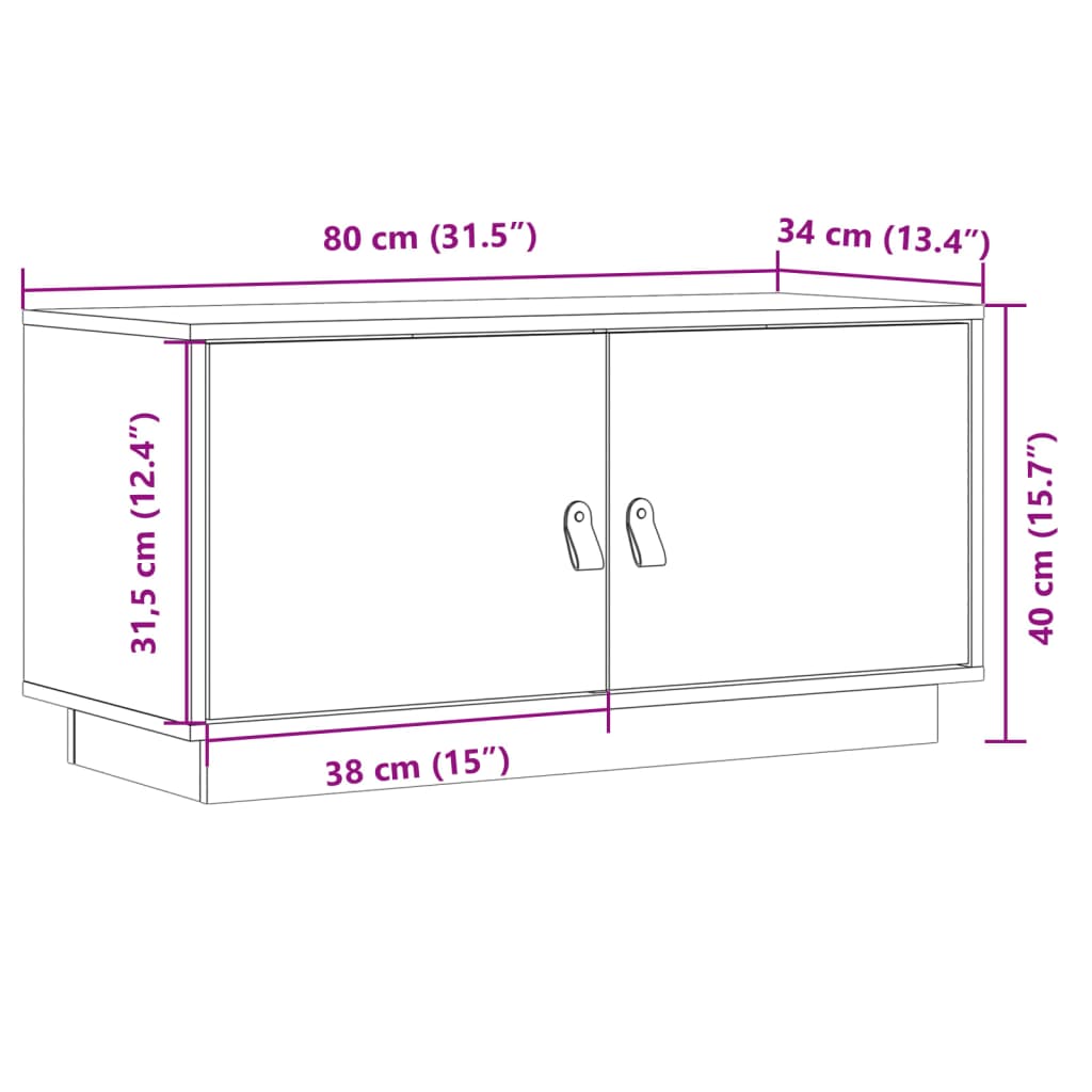 vidaXL Mueble de TV madera maciza de pino marrón miel 80x34x40 cm