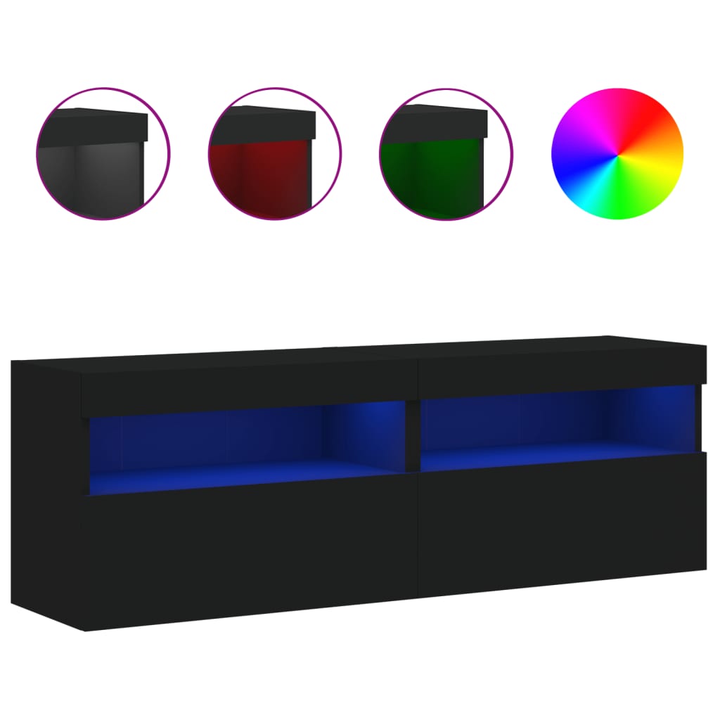 vidaXL Muebles de TV de pared con luces LED 2 uds negro 60x30x40 cm