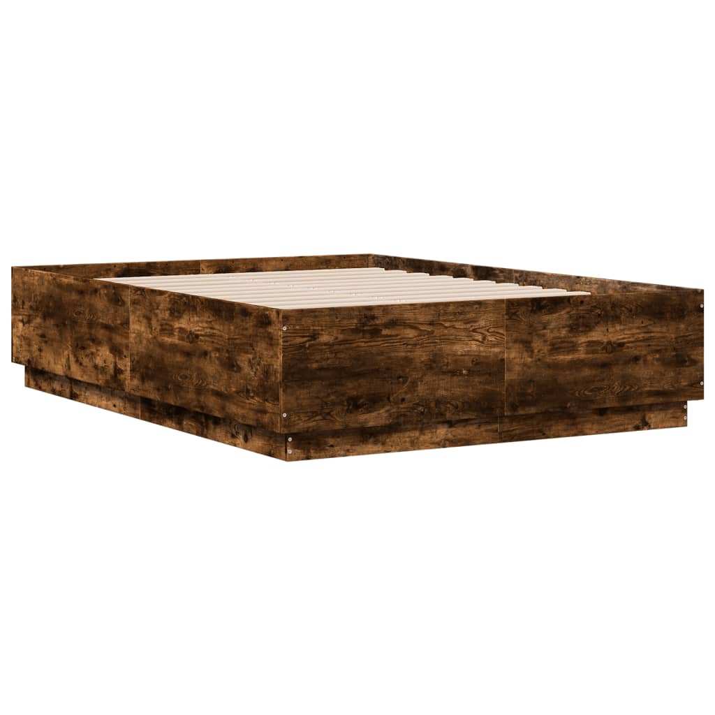 vidaXL Estructura cama con luces LED madera roble ahumado 135x190 cm