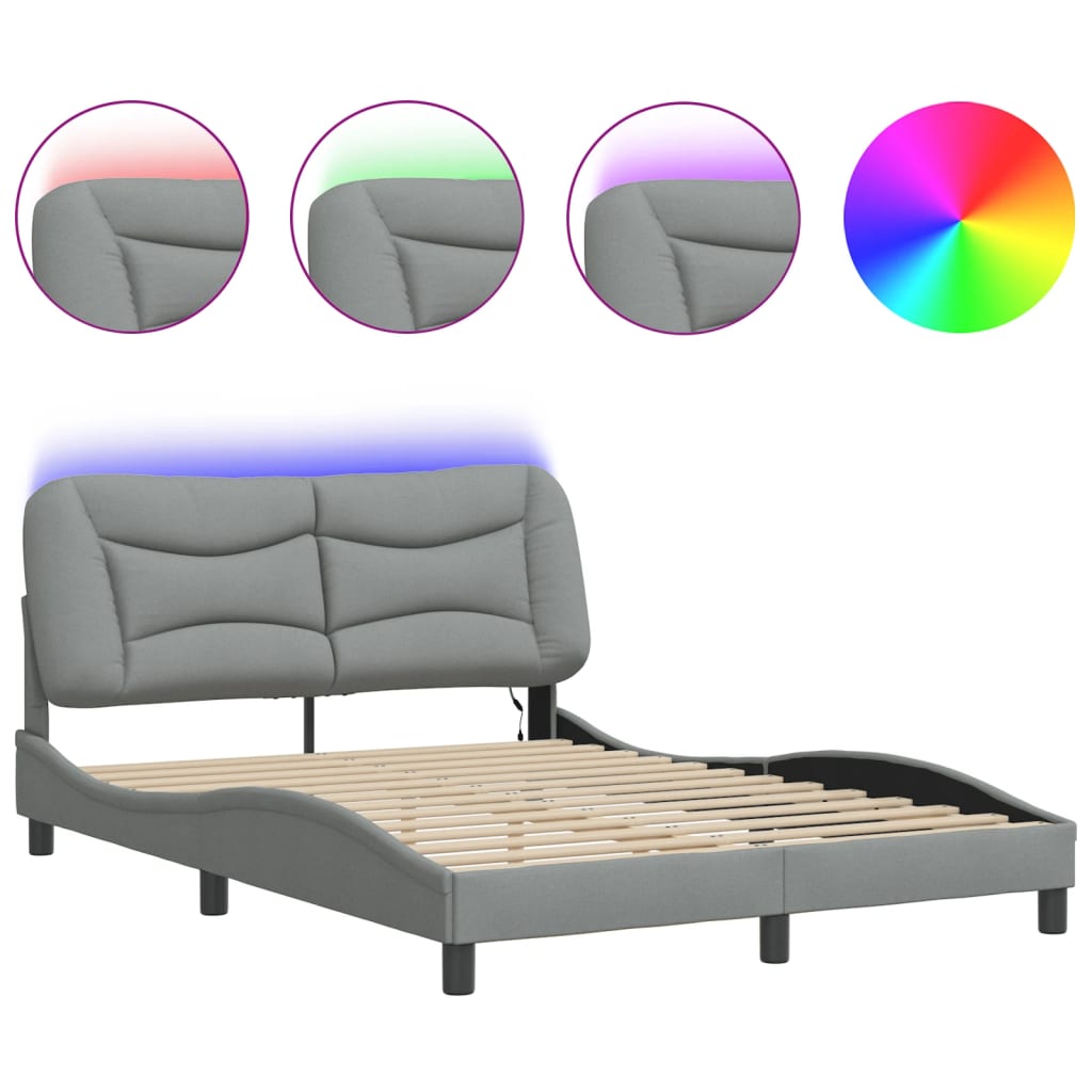 vidaXL Estructura de cama con luces LED tela gris claro 140x200 cm