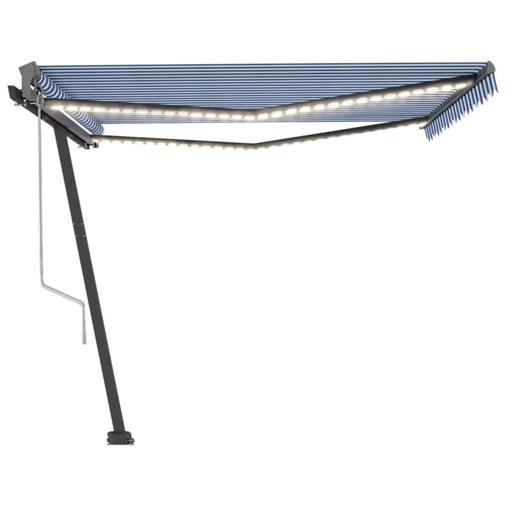 vidaXL Toldo automático LED sensor de viento azul y blanco 450x300 cm