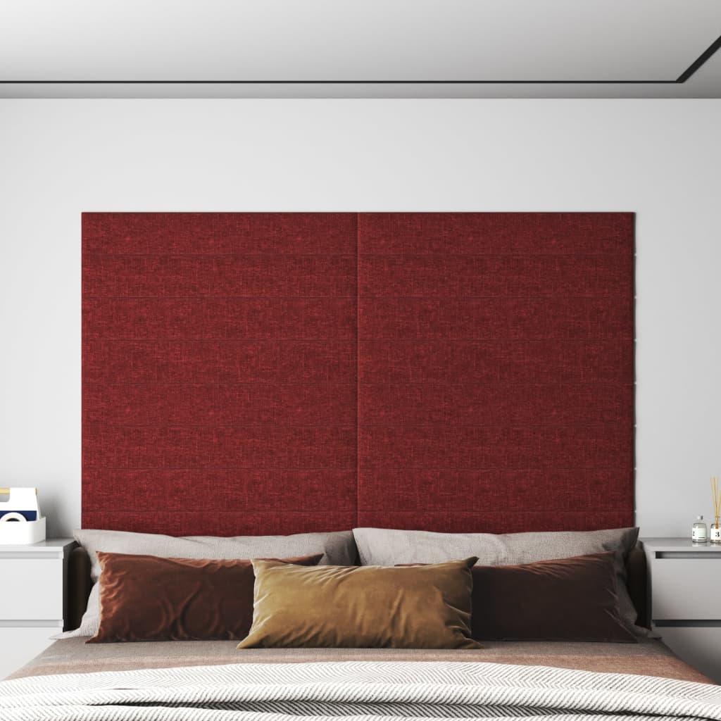 vidaXL Paneles de pared 12 uds tela rojo tinto 90x15 cm 1,62 m²