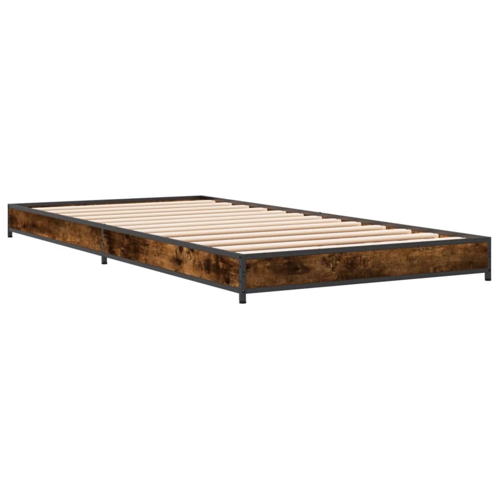 vidaXL Estructura cama madera ingeniería metal roble humo 75x190 cm